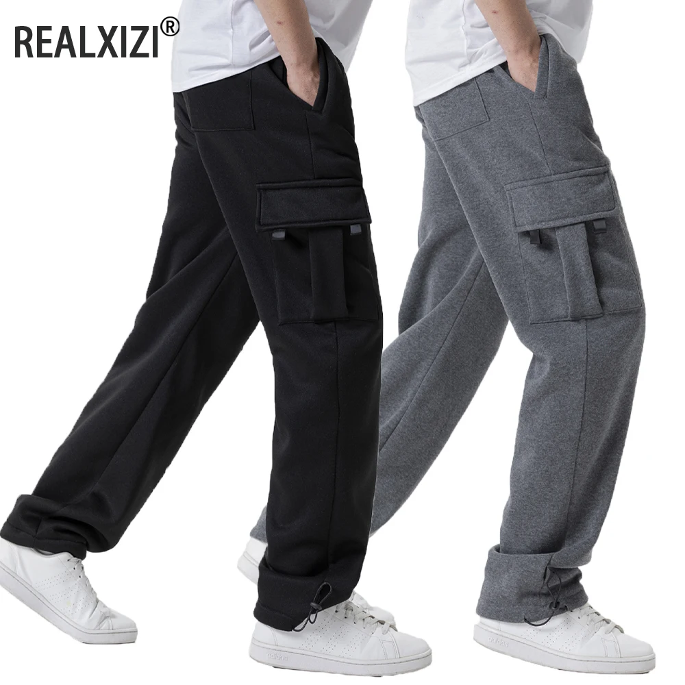 

Cargo Pants Men's Loose Straight Oversize Clothing Solid Grey Versatile Work Wear Black Joggers Cotton Casual Male Trousers