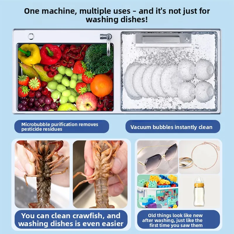 Ultrasonic dishwasher household small fruit and vegetable washing machine sink table free installation fully automatic