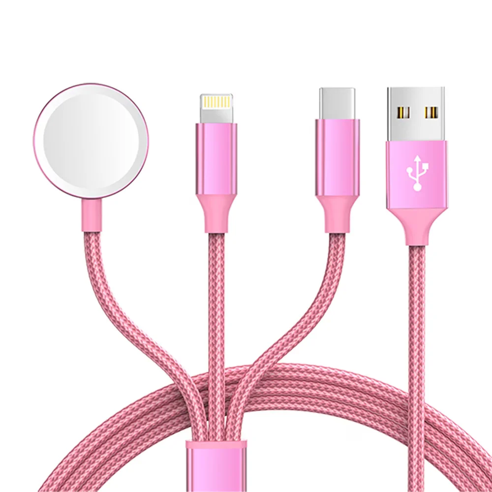 

Кабель для быстрой зарядки Lightning Type-C USB 3 в 1 длиной 4 фута, подходит для iPhone, телефонов Android и iWatch, незаменим для путешествий.