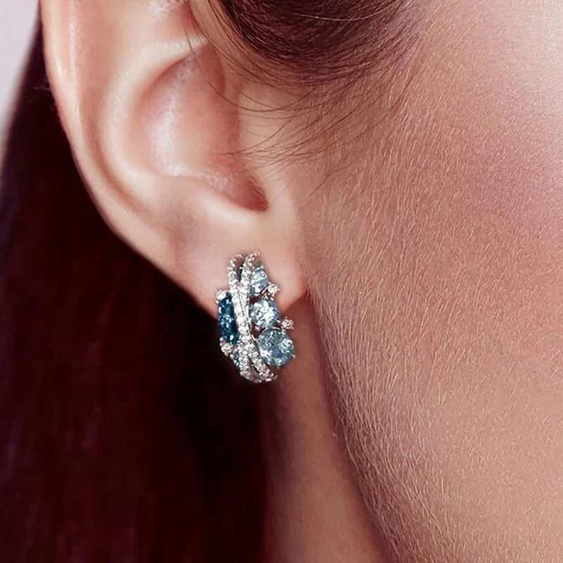 LXOEN Fashion Jewelry Style Blue/White /Green Earrings Handmade CZ Zircon Sweet Mona Lisa Stud Earrings for Women Wedding Gift