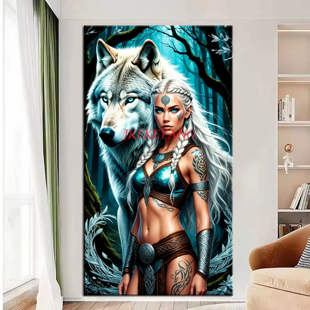 Warrior and Wolf Picture DIY Diamond Painting Cross Stitch Full Drills Diamond Mosaic New Collection Home Decor