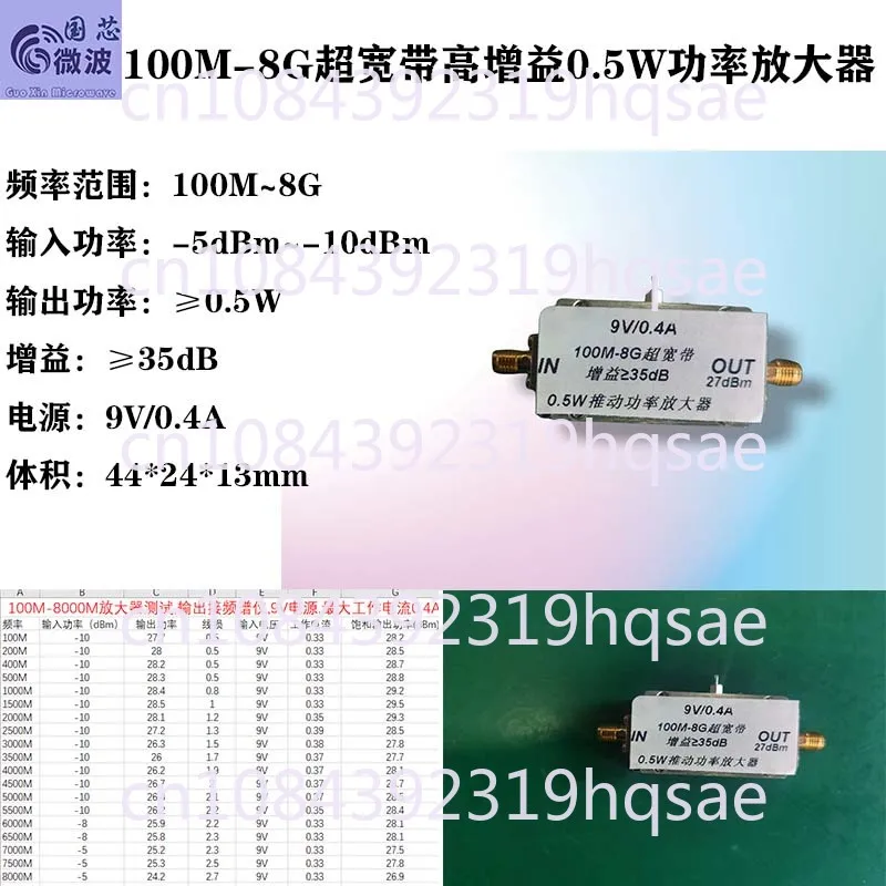 100M-8G RF Amplifier Maximum Power 0.5W High Gain 35dB Medium Power Amplifier