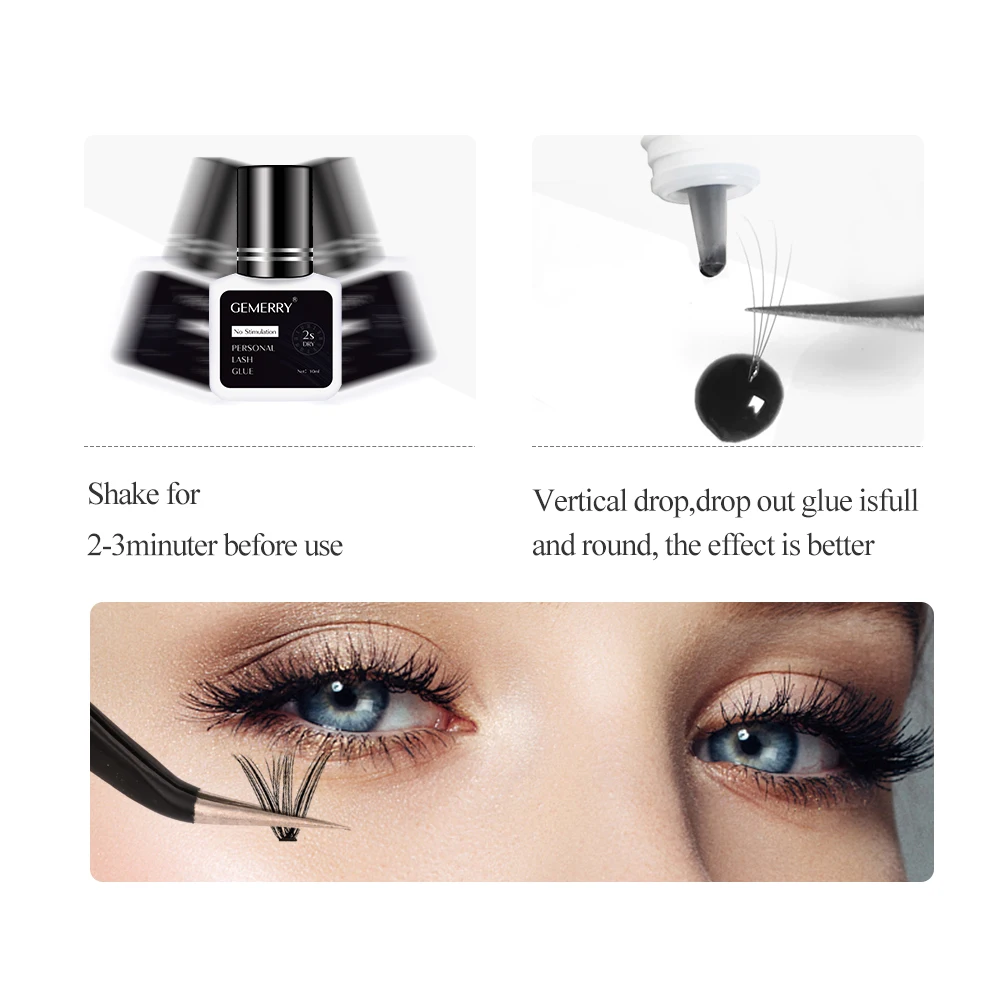 GEMERRY 5/10ml Eyelashes Glue 2s Fast Drying Self-use Eyelashes Glue Personal Lash Glue Open Eyes Use DIY Cluster Eyelashes Glue