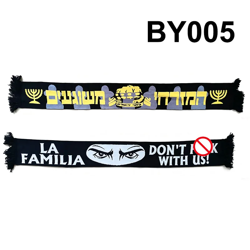 18*145 cm Size Retro Beitar FCBJ LA Familia Don't FCK With US Scarf for Fans Double-faced Knitted BY005