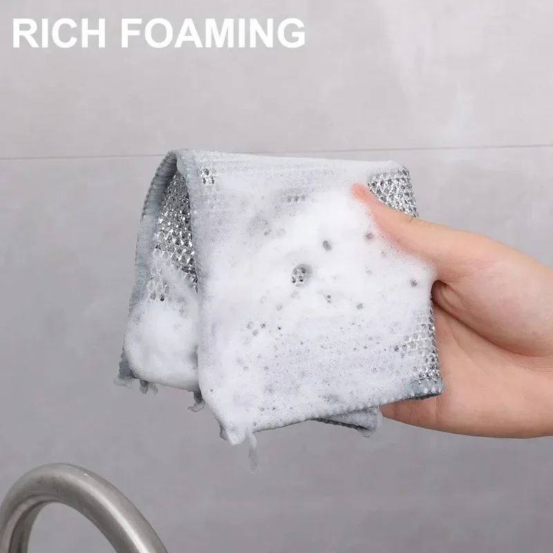 Metal Steel Wire Cleaning Rags Home Kitchen Pot Dish Pan Magic Dishcloth Towels Double Layer Non Stick Oil Steel Wire Rag Cloths