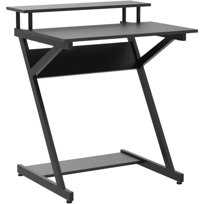 

Computer Desk for Small Spaces,27.6" Z-Shaped Compact Study Table with Monitor & Bottom Shelves for Home Office