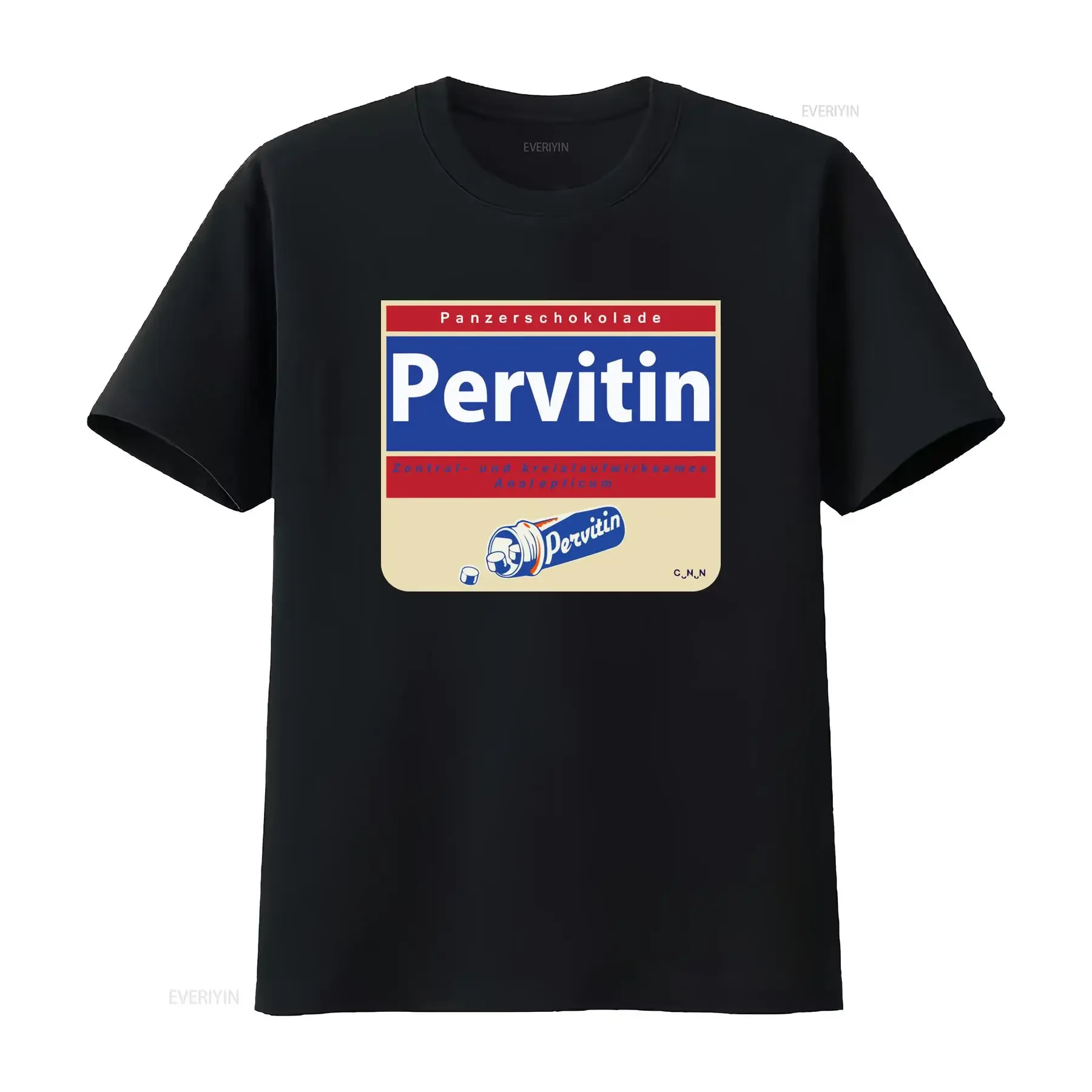 T shirt Pervitin Bianca Divertente Nuovo Modello con Motivo Geometrico Girocollo Leggermente Elasticizzato Vestibilità vintage