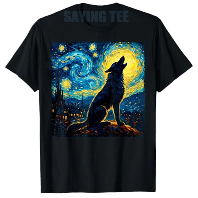 

Wolf Starry Night Howling Moon T-Shirt Funny Novelty Gifts for Men Women Kid Y2k Design Graphic Outfit Awesome Saying Tee Tops