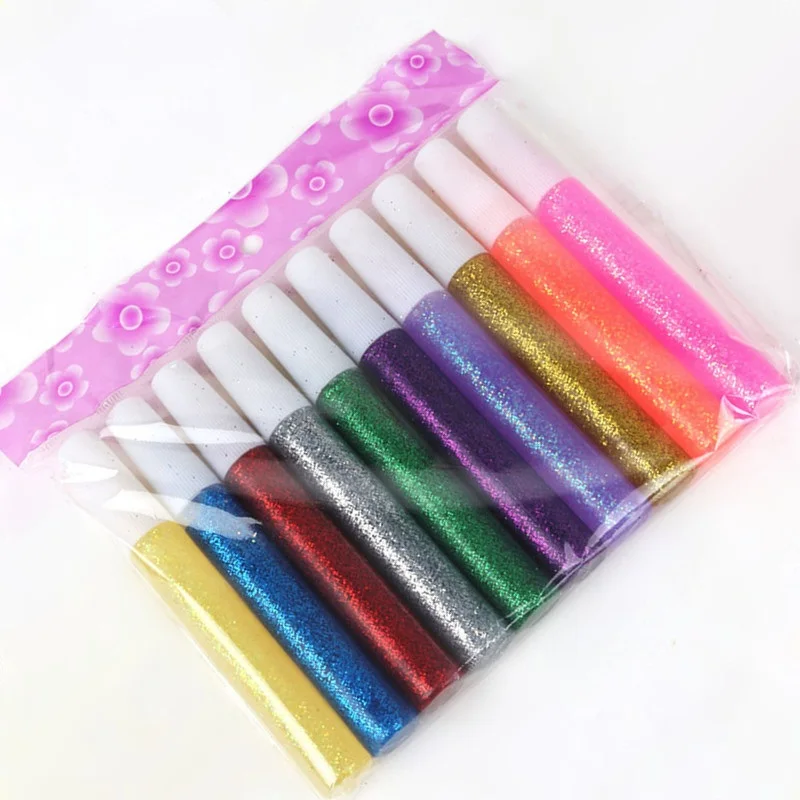 10pcs Set Color Drawing Glitter Powder Liquid Glue Child DIY Paper Flower Christmas Crafts Phone Case Beauty Nail Gel Pen