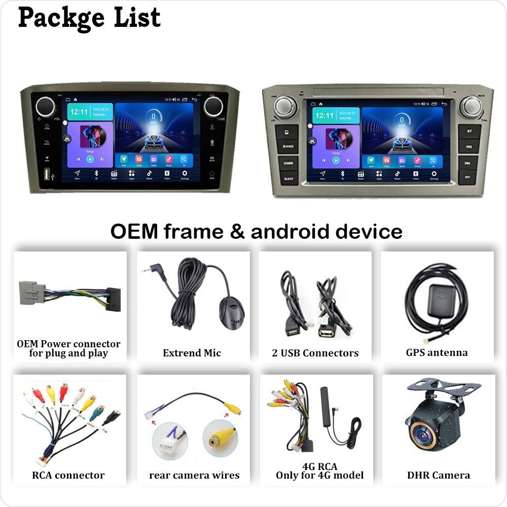 7 Inch Auto Radio Android 13 Car For Toyota Avensis T25 2003-2008 Carplay Auto Android 13.0 IPS Car DVD Player Bluetooth 5.0 RDS