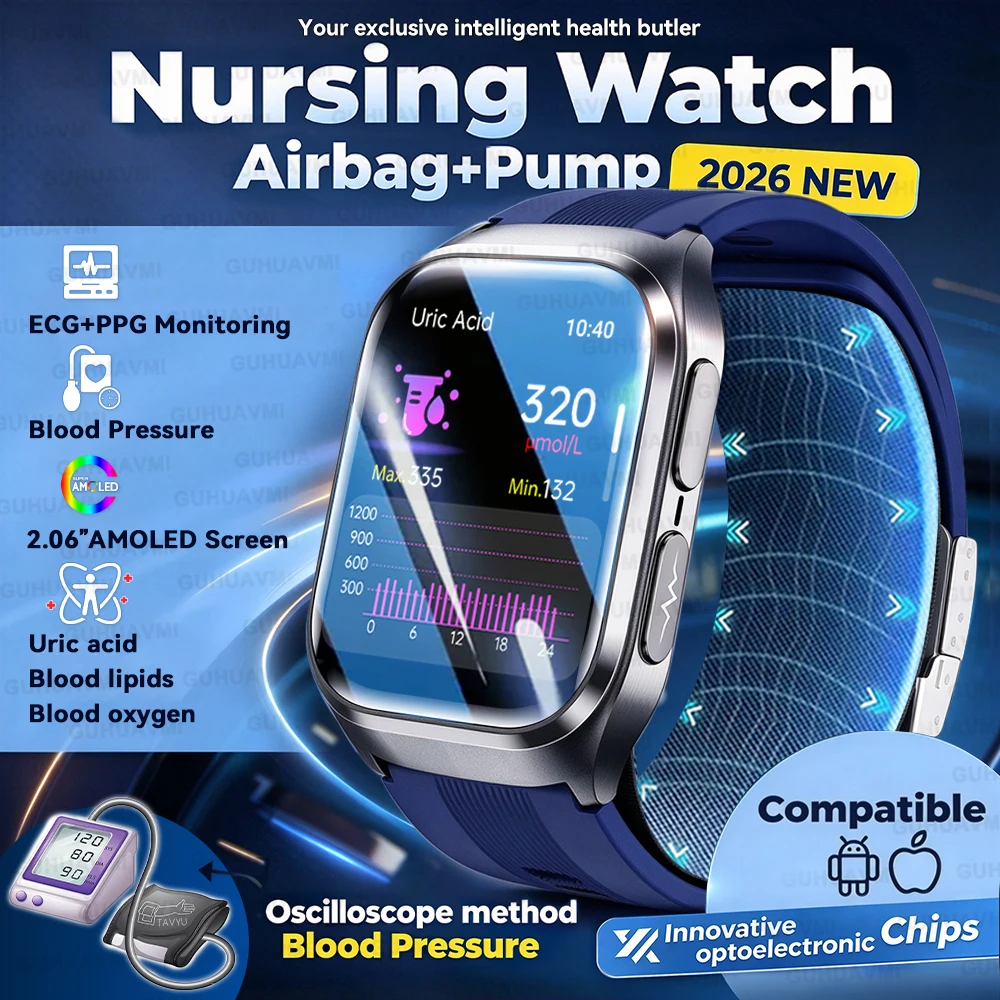 2026New Nursing Health Smart Watch Air pump Airbag Accurate Blood Pressure Blood lipids Uric acid SOS Calls Smartwatch Men Women