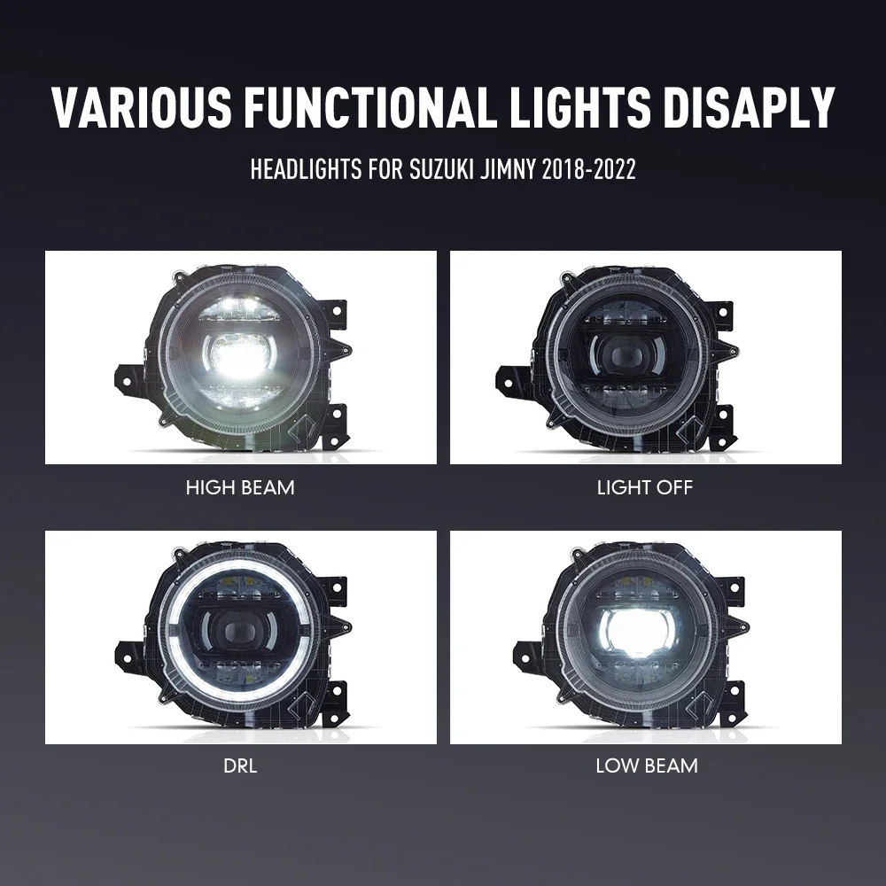スズキ ジムニー 2018-2022用 LEDカーヘッドライトアセンブリ（左右セット） ヘッドライト DRL チューニング シグナル プラグアンドプレイ フロントヘッドランプ