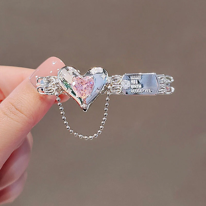 Alloy Rhinestone Metal Wind Sweet Love Hairpin Bangs Hairpin Tassel Chain Headdress Simple Duckbill Clip For Girls Women