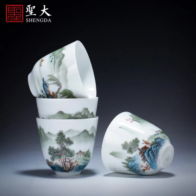 

|ceramic Kung Fu tea cup hand painted new color landscape four scenes - Set Cup master cup tea cup Jingdezhen tea set