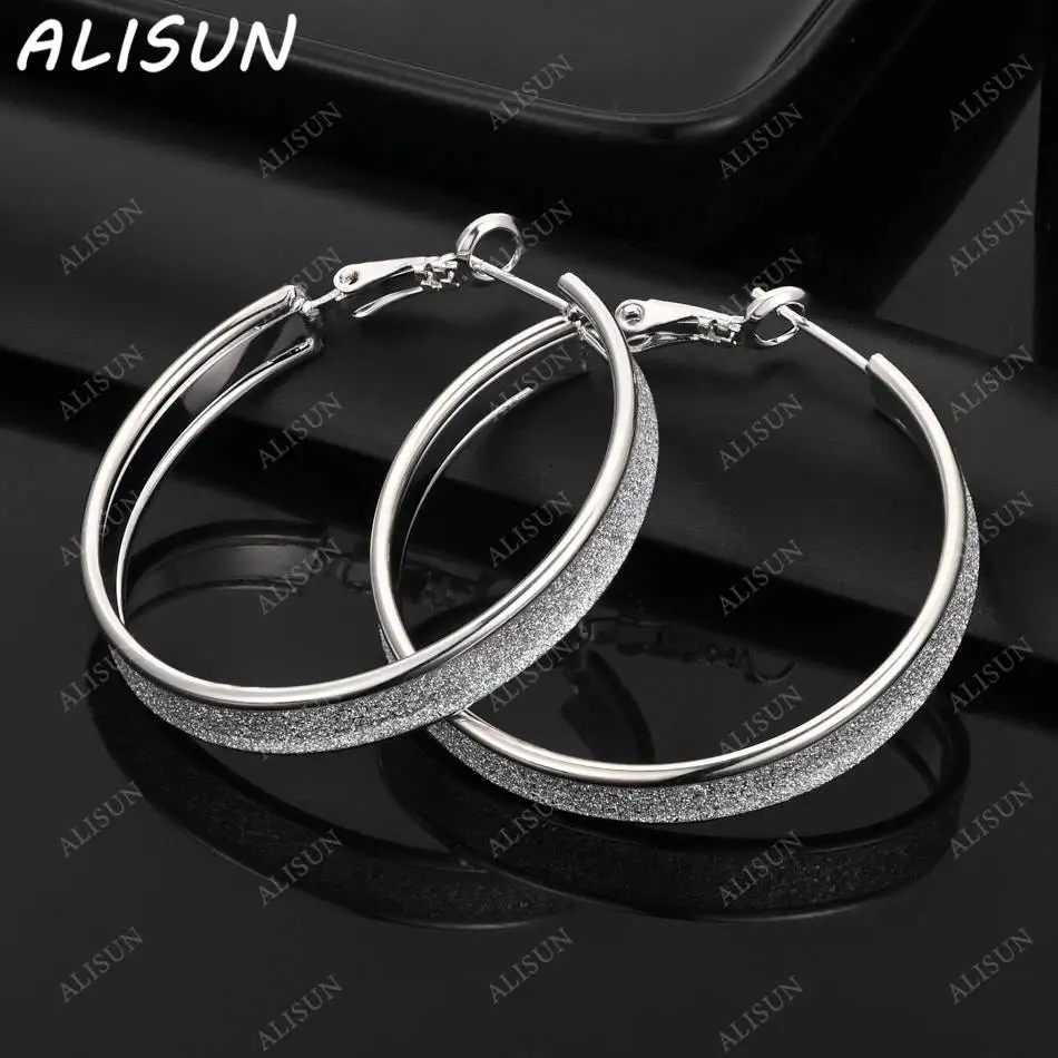 

ALISUN 925 Sterling Silver 37mm Round Hoop Earrings For Women Grace Jewelry Trend Fashionable Birthday Party Gifts