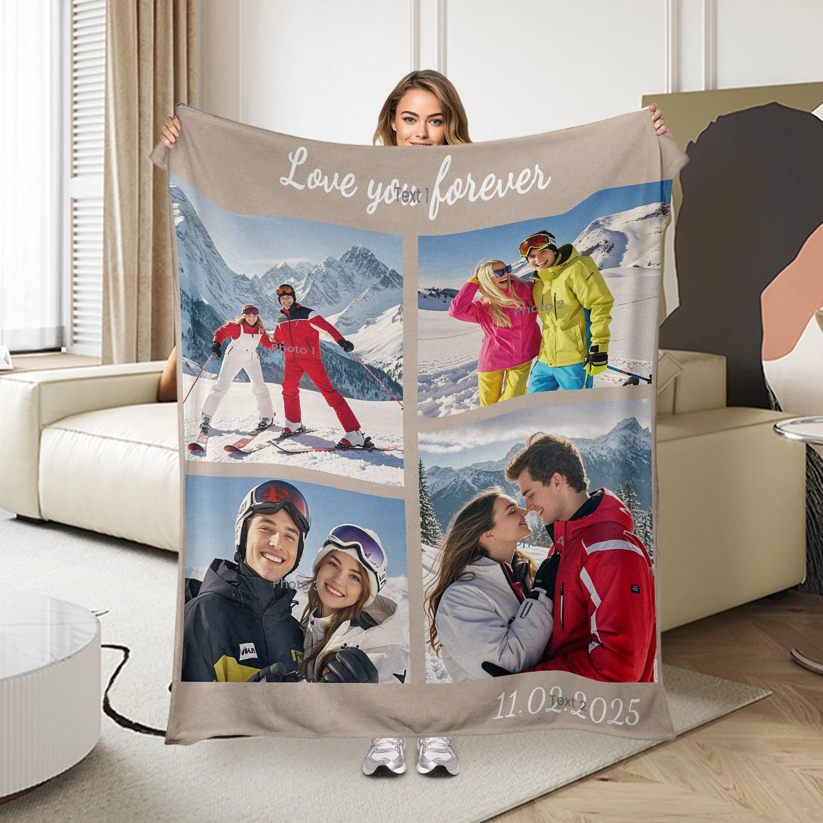 

Easter Limited Flannel Blanket for Lovers. Personalized with 4 Photos and 2 Texts for a Romantic Touch.