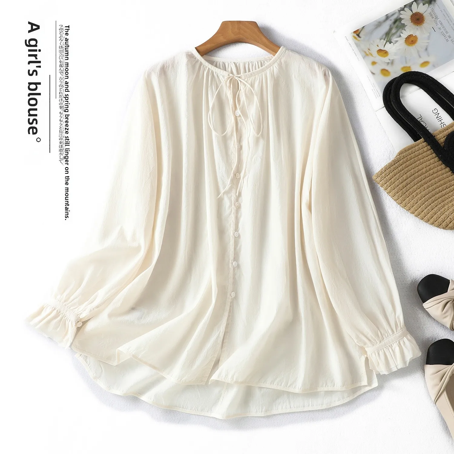 

Spring Summer Autumn White Long Velvet Cotton Casual Loose Svel Floral Trim irt Open Cardigan Women's Faion