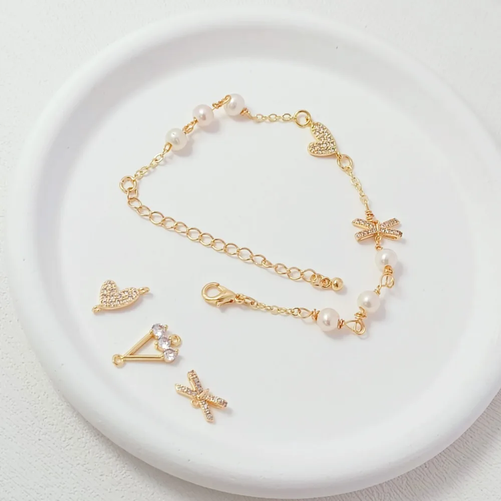 

14-каратное позолоченное микроинкрустированное цирконом в форме сердца, диагональный подвесной кулон ручной работы, браслет «сделай сам», ожерелье, аксессуар, кулон