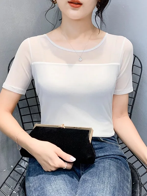Summer New round Ne ort Sve Me Base irt Sexy Dance Inner Wear Slimming  Color Top Thin T-irt Casual Sle