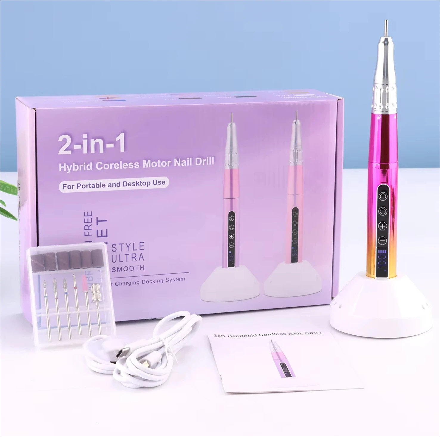 ZZ Portable Cordless Professional 35000RPM Ultra Smooth Coreless Electric Nail Drill Pen Portable Electric Charging Dock Machine