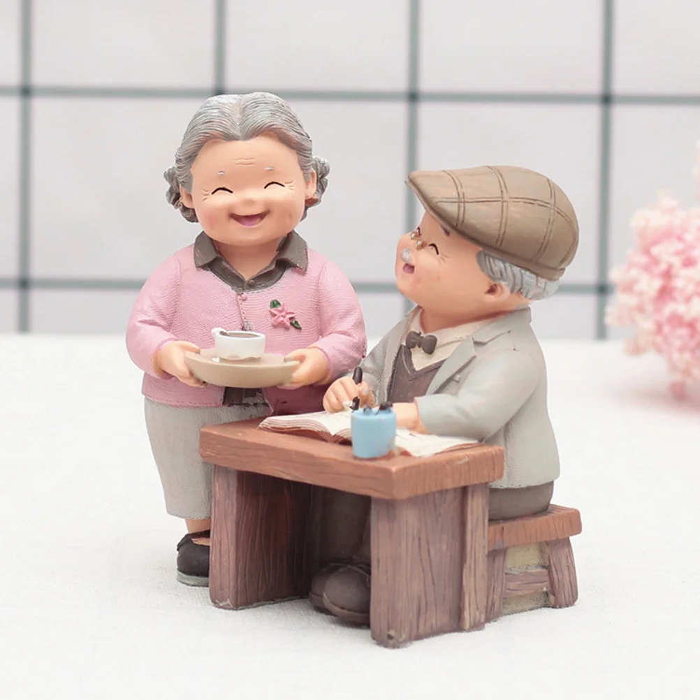 

Home Elderly Couple Resin Ornament Statue Old Figurines Tabletop Adornment Loving
