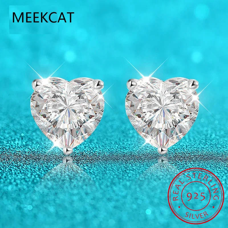 1CT 2CT 4CT Heart Cut Moissanite Stud Earrings for Women Luxury Quality Lab Diamond S925 Sterling Silver Bride Jewelry