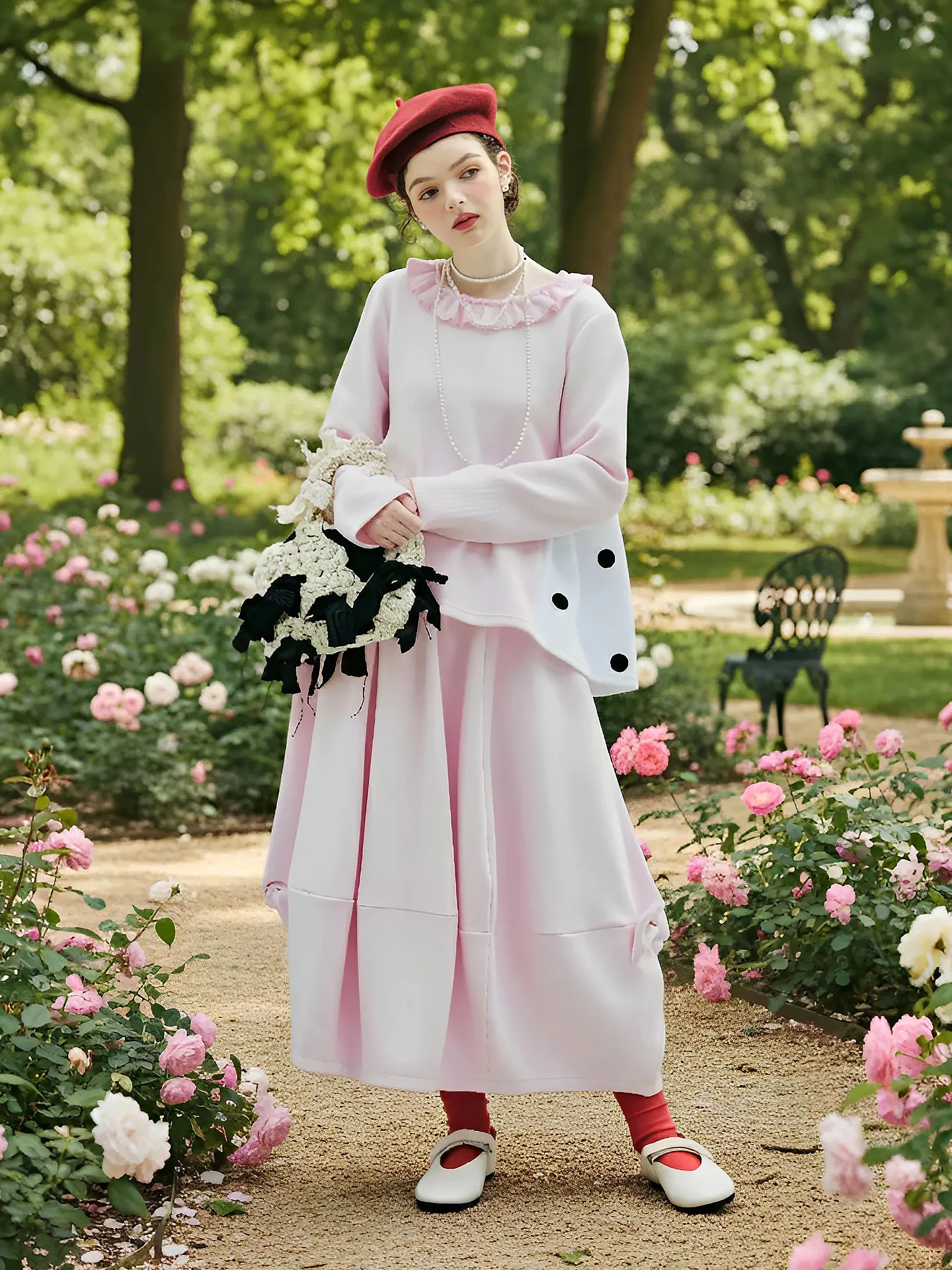 

Розовая толстовка с рюшами на воротнике, милая и милая для отдыха и путешествий, взрывная с девичьим сердцем 255246