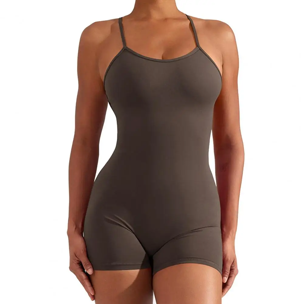 Mameluco de Yoga con almohadilla de busto extraíble para mujer, ropa deportiva sin mangas con espalda cruzada, alta elasticidad, suave y transpirable, Verano