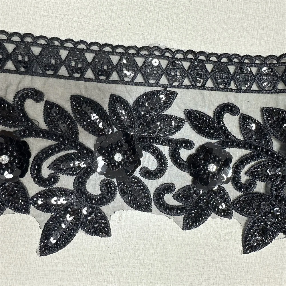 4.5yards wholesale beaded white sequin wedding bridal lace fabric for clothing