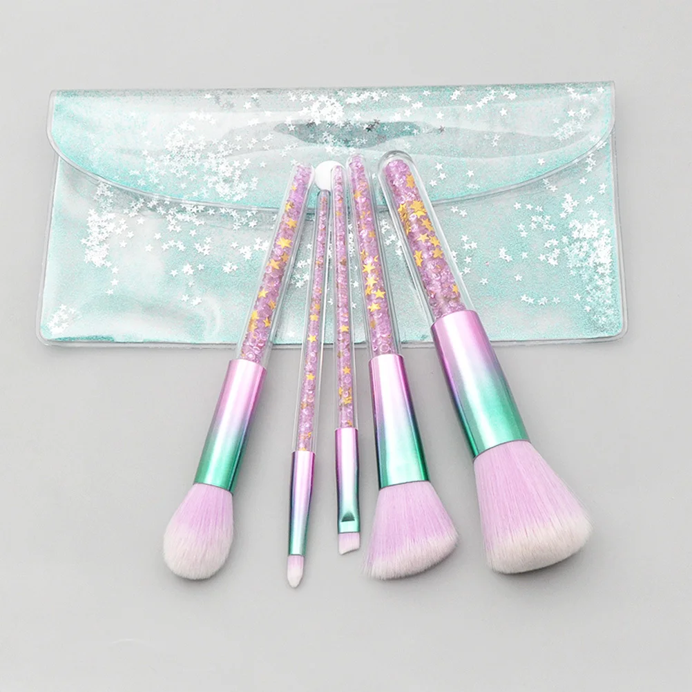 مجموعة فرش مكياج مكونة من 5 قطع، شعيرات كثيفة دقيقة ممتازة بدون تساقط للتطبيقات الناعمة للاستخدام اليومي الاحترافي للنساء