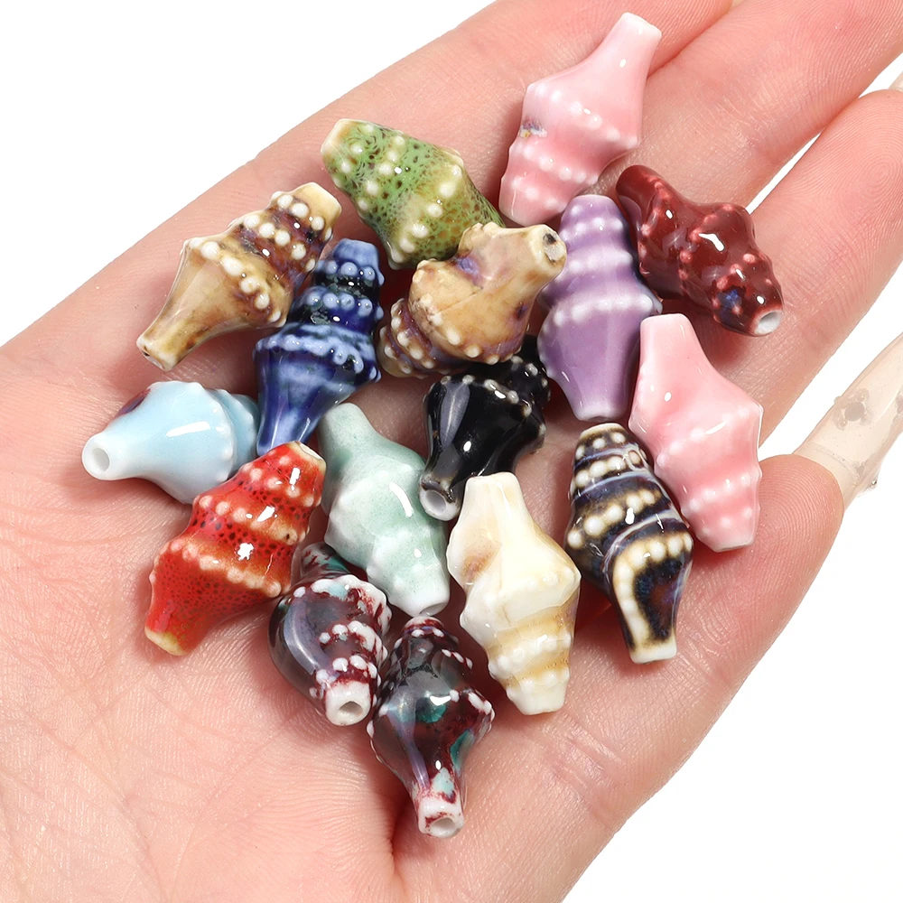 6PCS 20x11mm Colorful Glazed Ocean Conch Ceramic Beads Porcelain Loose Spacer Beads For Jewelry Making DIY Crafts Findings
