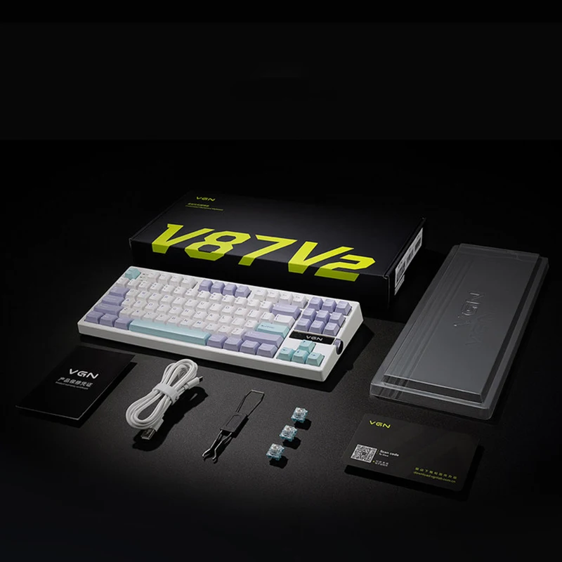 VGN V87 V2 3-Mode Mechanical Keyboard,10000mAh Battery 1000Hz Polling Rate,Gasket Structure Side RGB Light 87 Keys Knob Keyboard