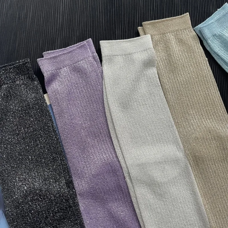Summer Chic Fashion Ultra-Thin Split Toe Woman Socks Candy Color Colorful Golden Silk Stripe Two-Toed Japanese Harajuku Tabi Sox