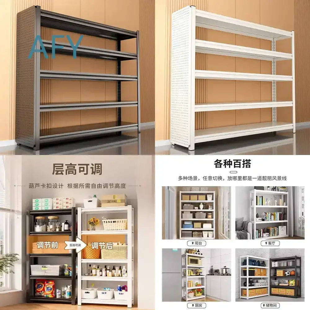 Multi-layer Floor-to-Ceiling Shelf for Living Room Balcony Kitchen Storage Rack Sundries Organizer Iron Shelving Unit for