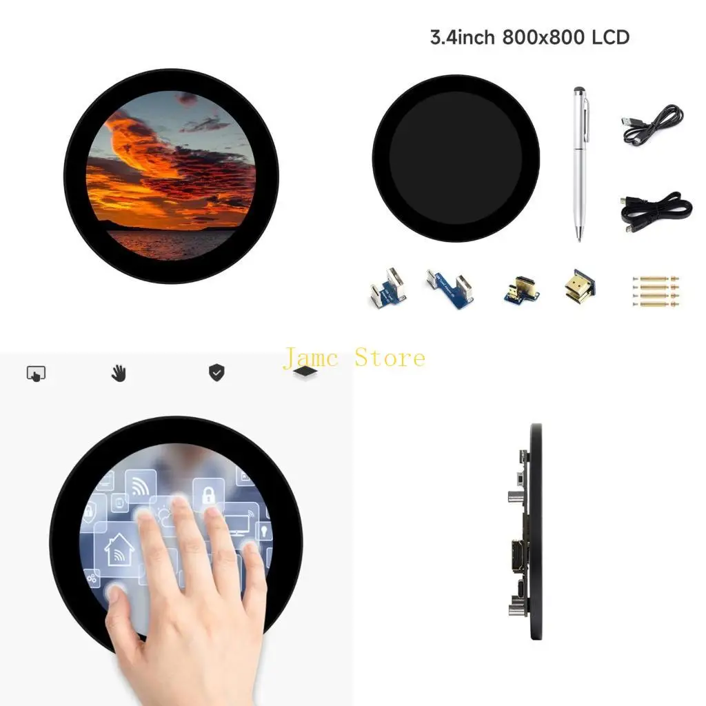 

LX0B 3.4inch IPS 800x800 Round Touch Capacitive Display Panel Support for RPi 5/4B/3B+ 10 Point Touch Screens LCD Display