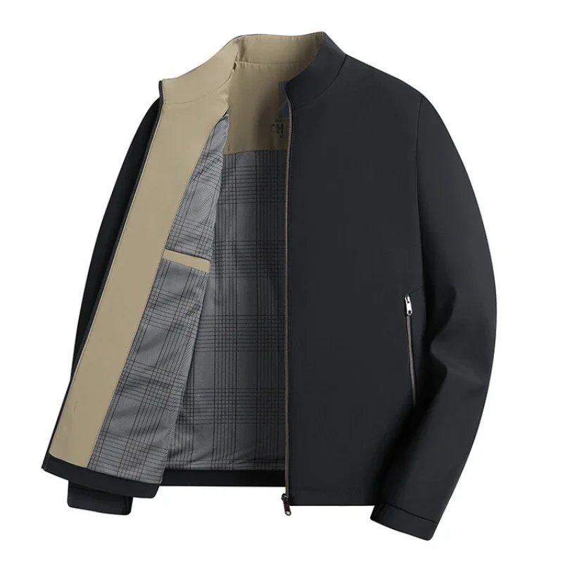 

Elegant Business Casual Men's Stand-collar Jacket, Windproof Daily Commuting Outerwear for Autumn Winter, Loose Zip-up Jacket.