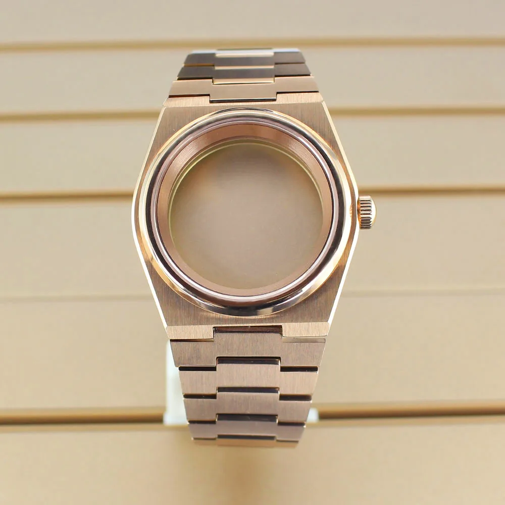 فضي/ذهبي/ذهبي وردي 40 مللي متر حافظة معدلة بحزام فولاذي زجاج الياقوت لحركة Mod PRX Super Player NH35 NH36 NH34 NH38 4R36 #2