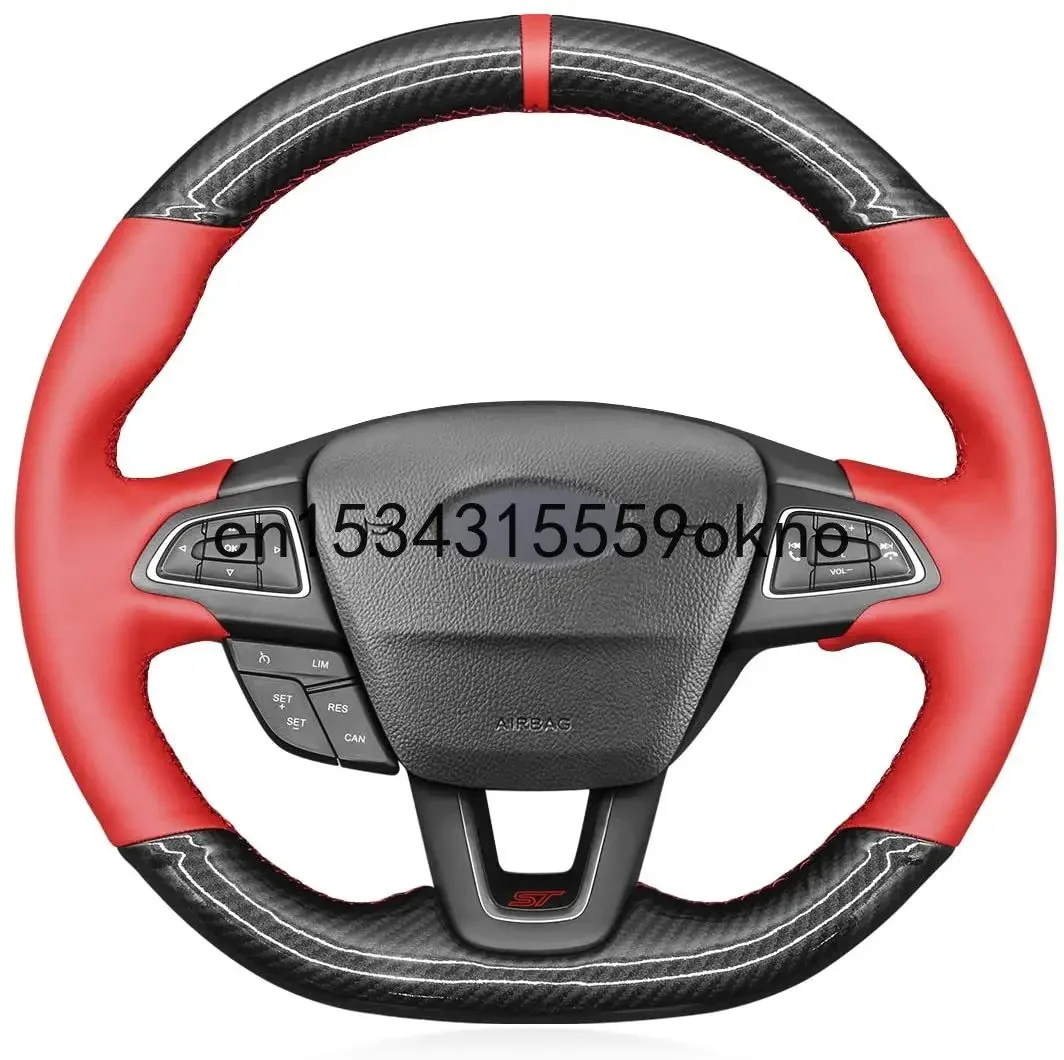 

Sew DIY Red Leather Carbon Fiber Car Steering Wheel Cover For Ford Focus ST RS 2015-2018 Car Accessories