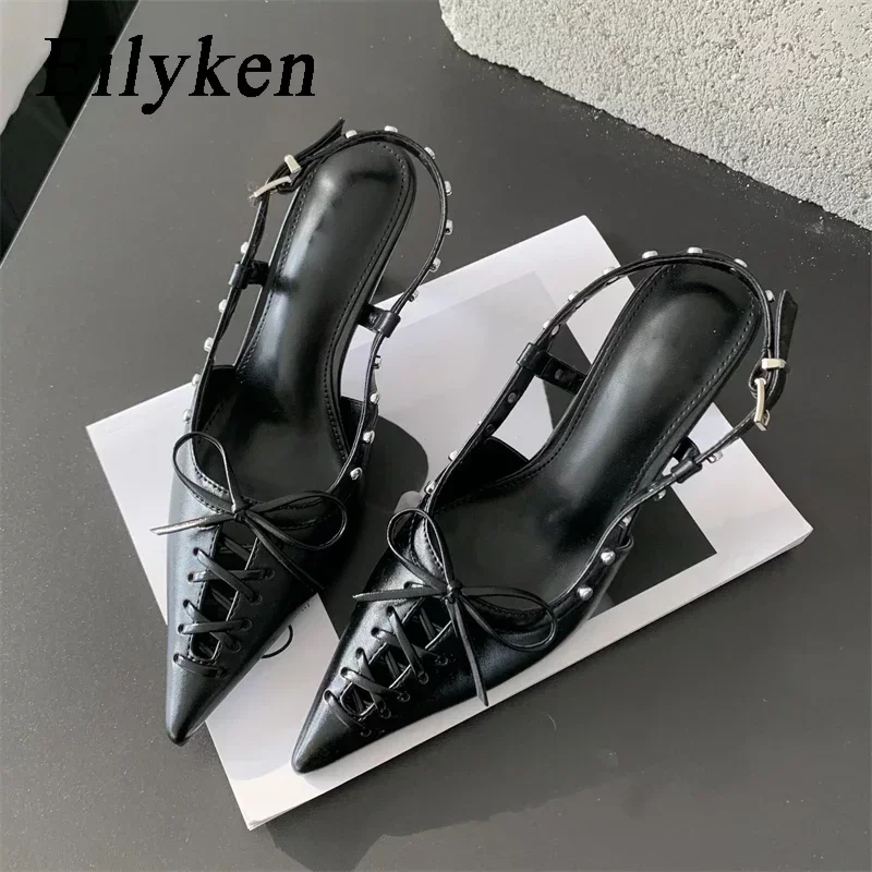 

Eilyken Spring Buckle Strap Women Pumps Thin Heels Rivets Stripper Party Mules Female Shoes Zapatos De Mujer