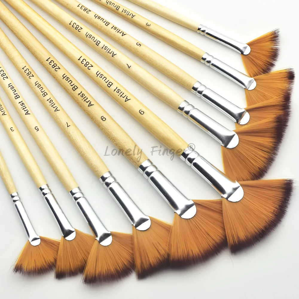 3/5/6/10pcs Fan Paint Brush Set Soft Nylon Bristles Wooden Handles for Acrylic, Watercolor, Oil & Gouache Painting