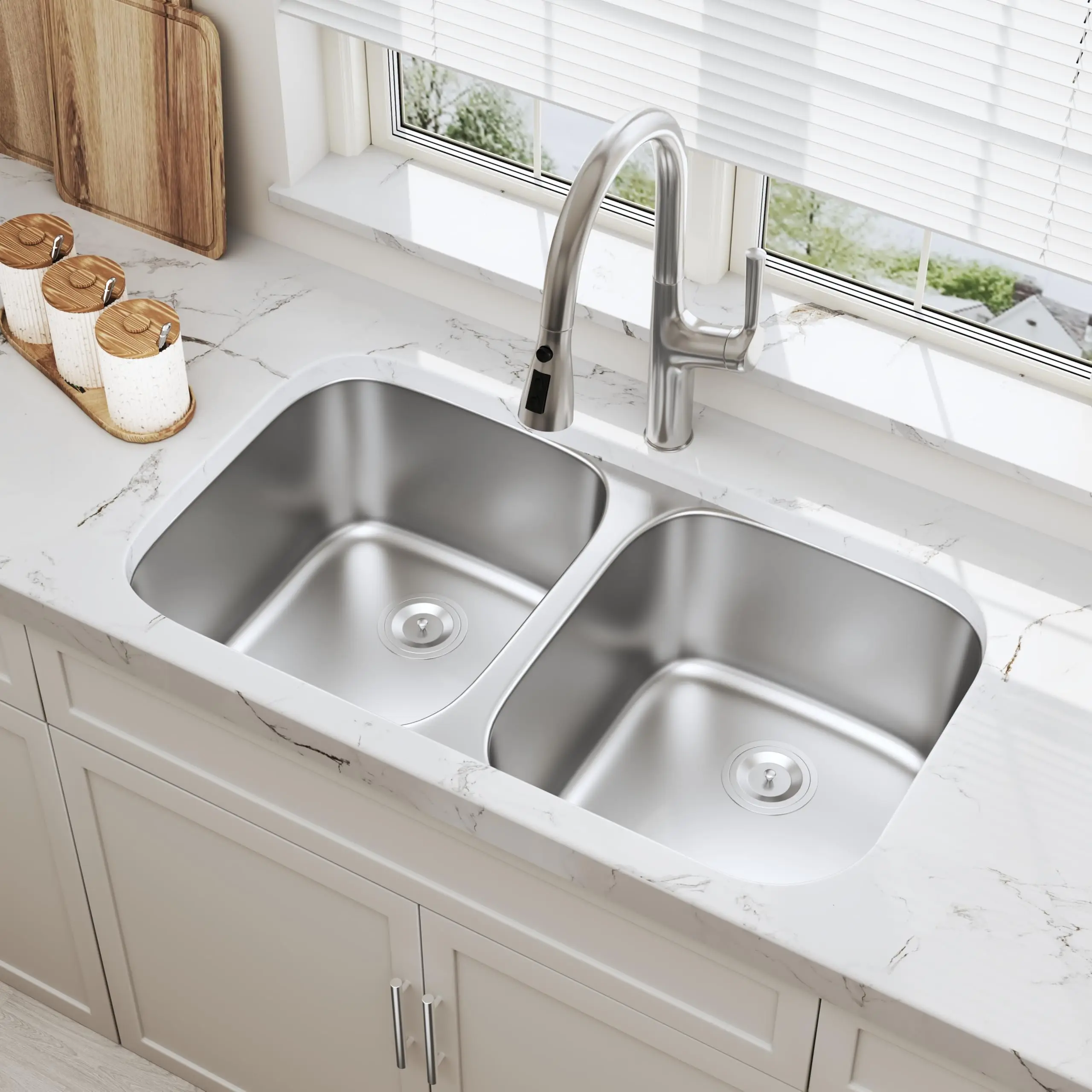 32 Inch Undermount 50/50 Double Bowl Stainless Steel Kitchen Sink