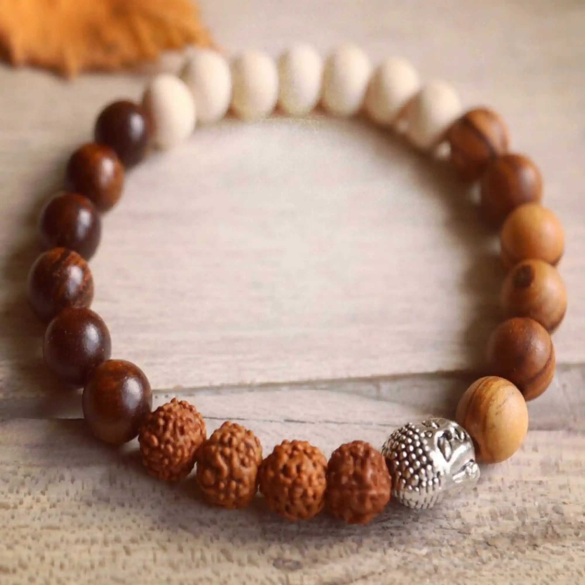 

Natural Buddhist Rudraksha Seeds Olive Wood Rosewood Bracelet National Style Wrist spread Bohemia Diy Meditation Prayer