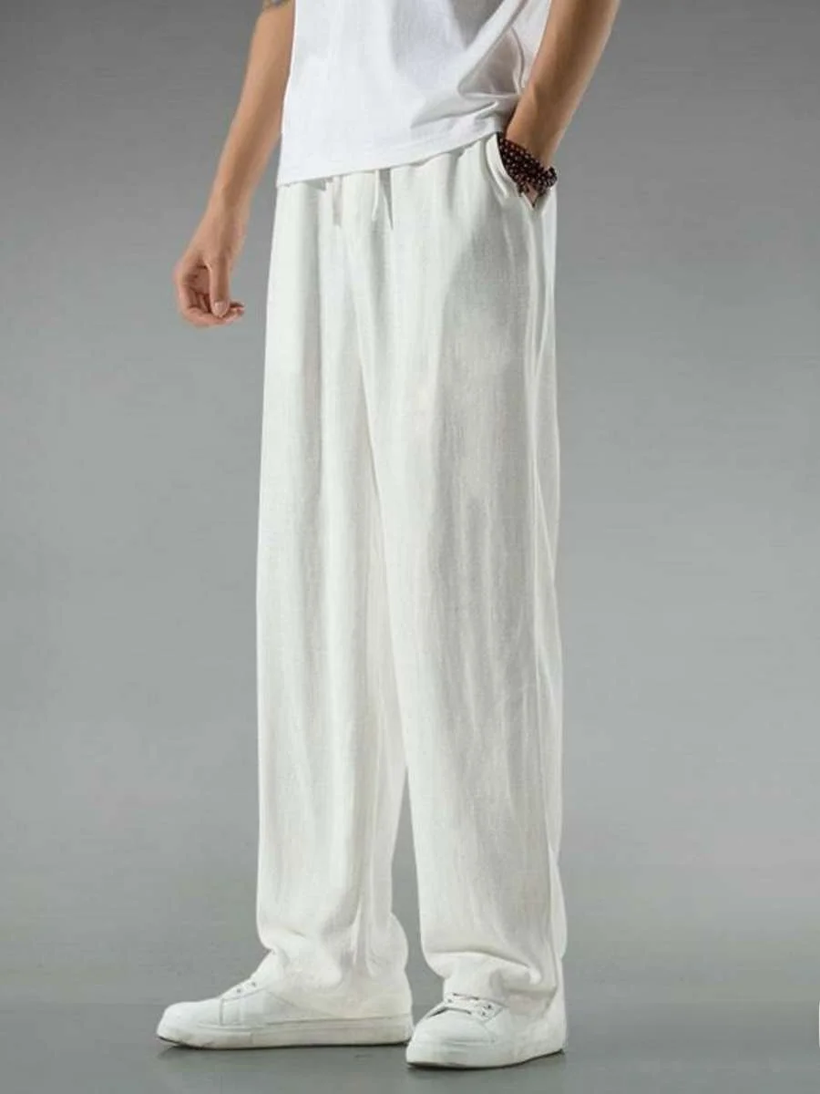 

New Chinese Sle Men's Linen Pants Summer Thin Loose Straight Leg Casual Trousers Spring Season mid Waist Long Pants