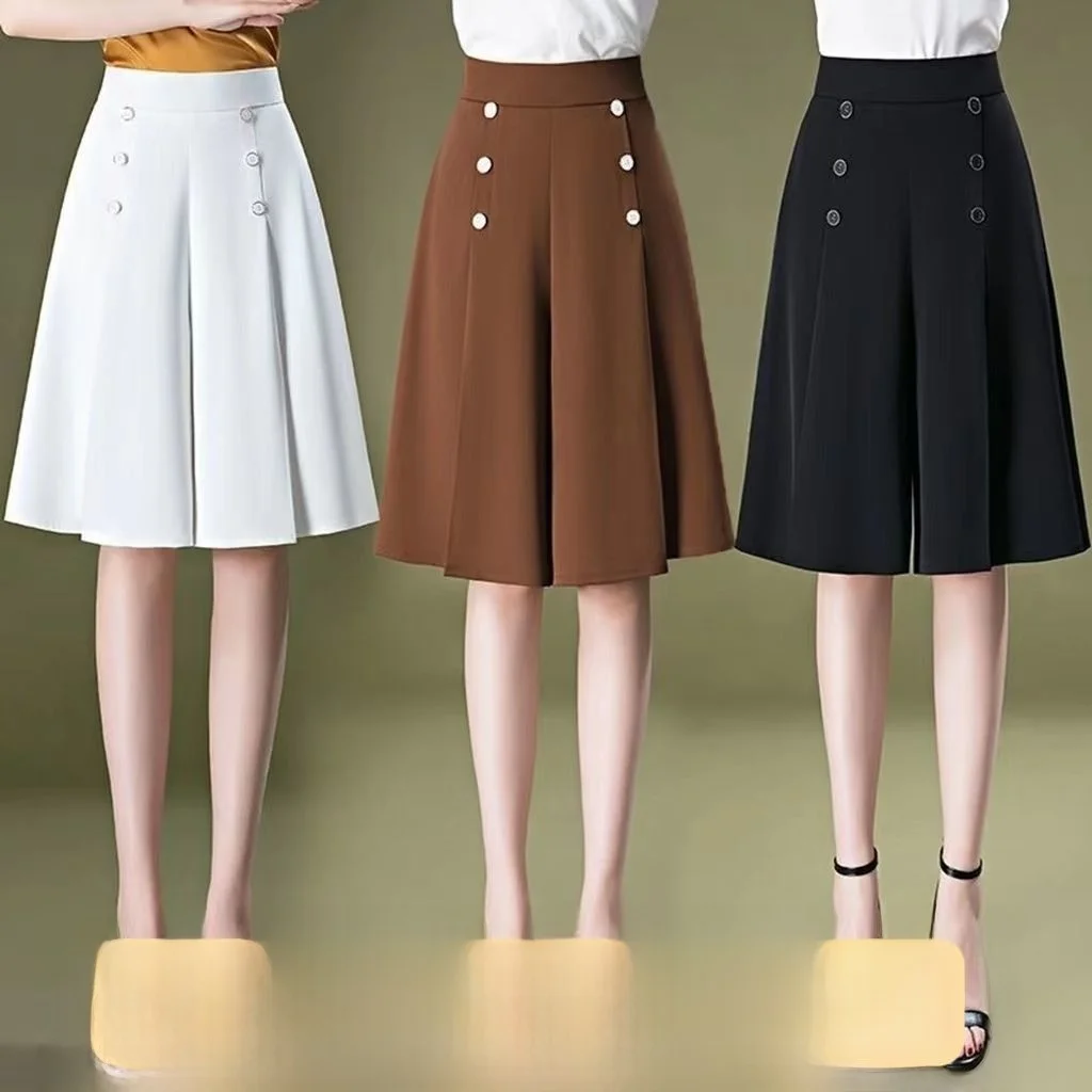 High Waist A-Line  Skirt Pants Women's Spring Summer Thin Wide Leg Loose Over-Knee Slimming Six-Foot Pants