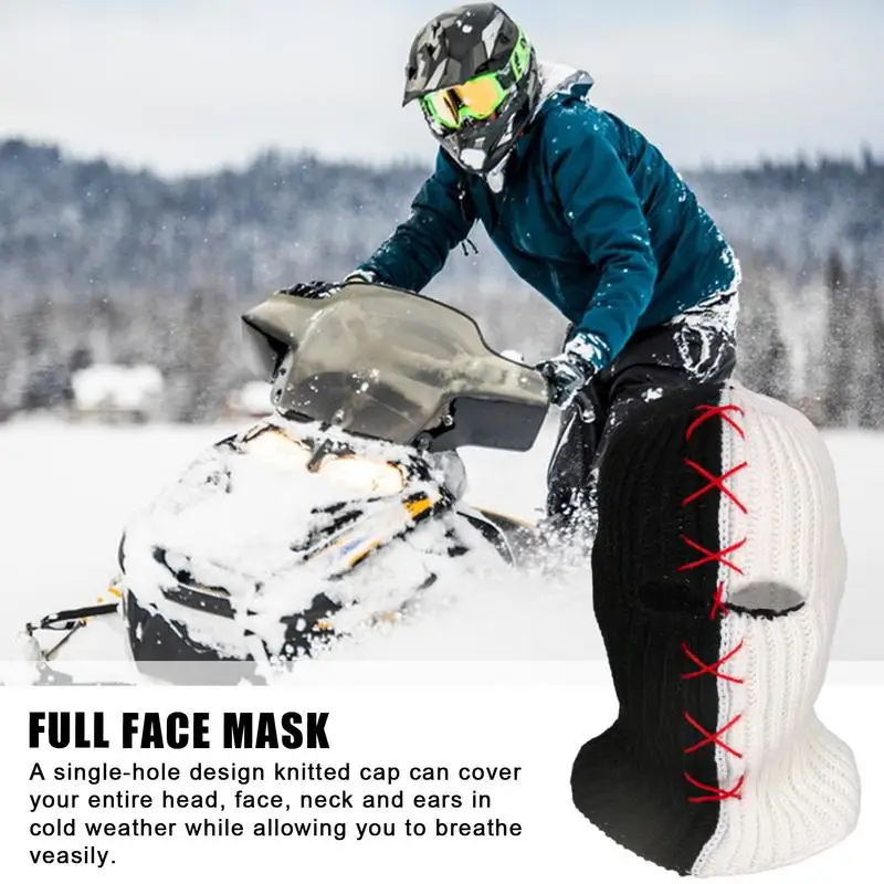 Ski Balaclava Thermal Winter Balaclava Black White pullover hat Men women Knit Insulated Face Mask Breathable Handmade Balaclava