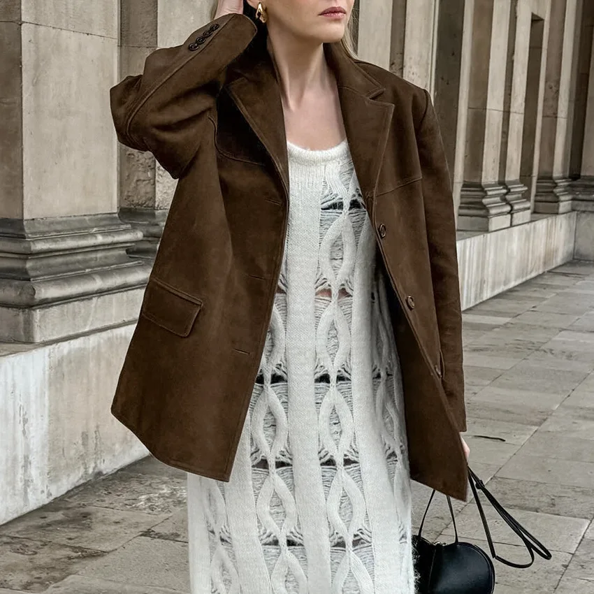 2025 Winter Retro Suede Coat for Women with Thickened Mid to Long Collar Coat and Commuter Women's Wear
