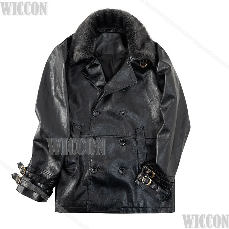 Leon Residenttt 9 Cosplay Dark Coat Leather Jacket Fur Collar Clothes Horro Game Man Suit Halloween Comic Con Festival Outfit view 2
