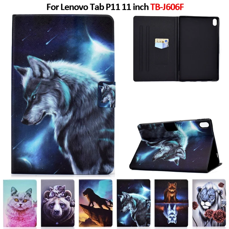 

For Xiaoxin Pad Plus Case 11 Animal Painted PU Leather Tablet Funda For Lenovo Tab P11 P11 Plus Case TB-J606F/L J616F J607F