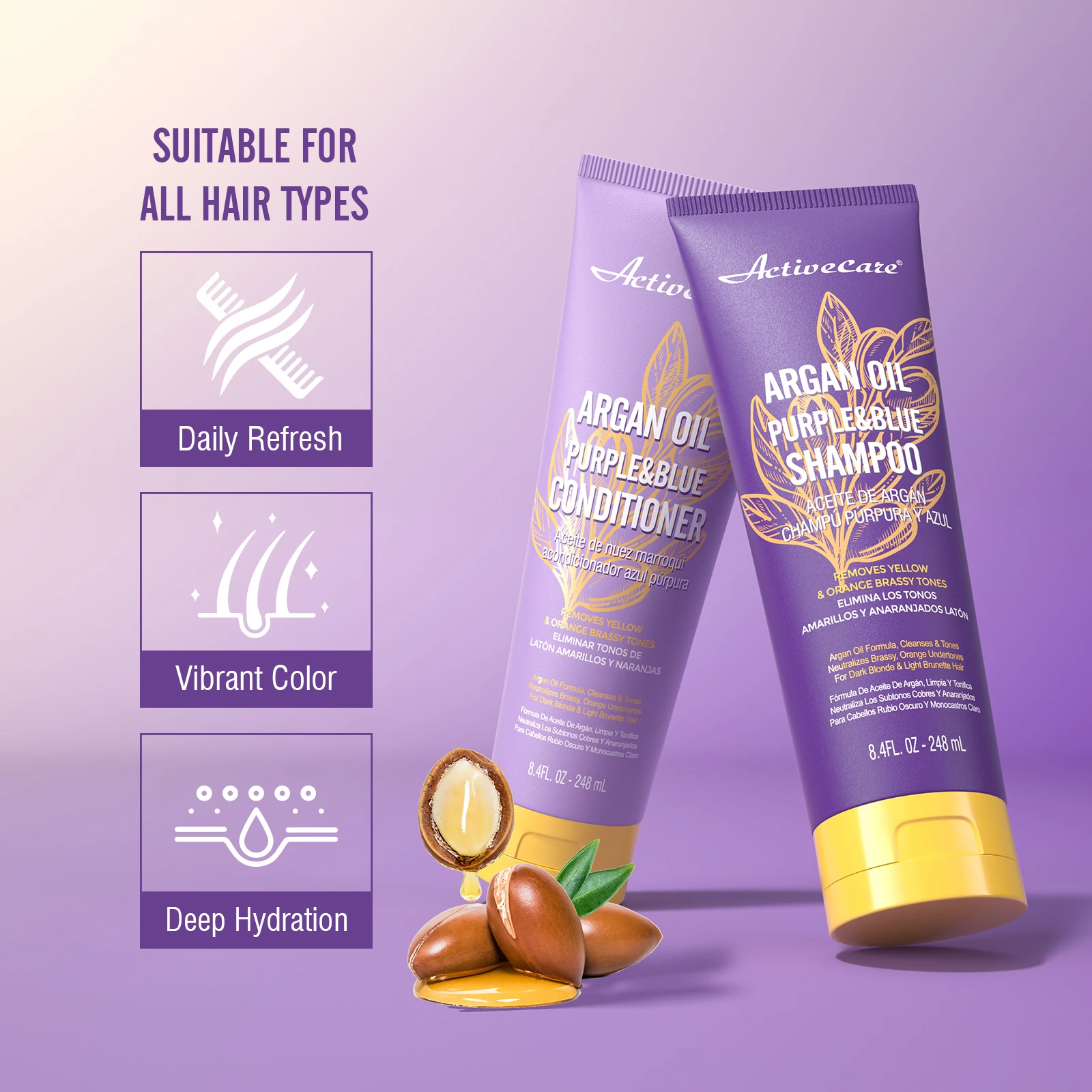 248 مل/8.4 أوقية بلسم زيت الأركان الأرجواني والأزرق، يغذي ويرطب بعمق، شعر جاف/شعر تالف، مناسب للأشقر #1