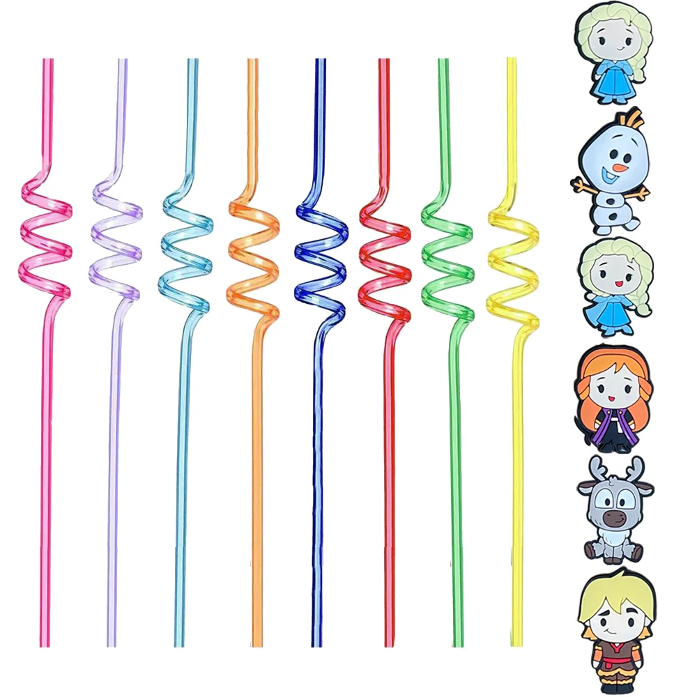 8Pcs Disney Frozen Party Supplies Reusable Plastic Drinking Straws For Baby Shower Girls Anna and Elsa Birthday Party Decoration